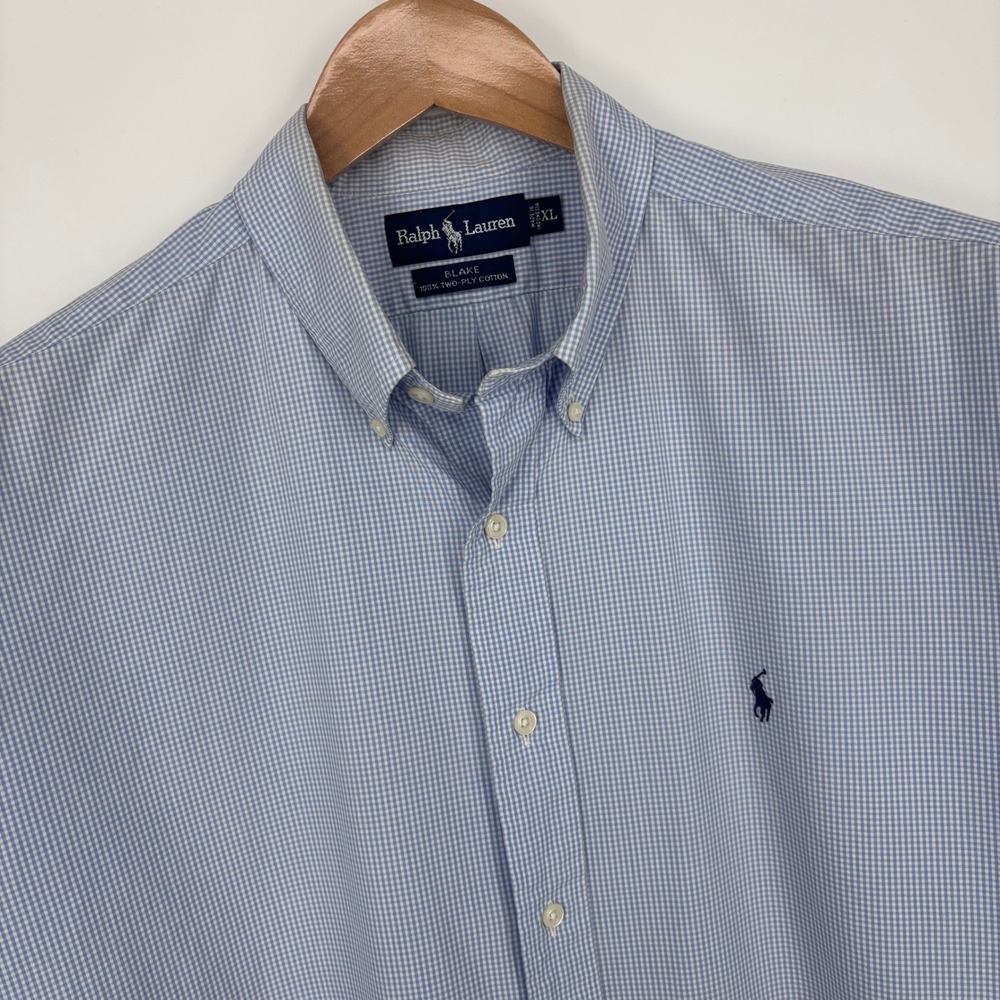 Polo‎ Ralph Lauren Short Sleeve Blake Shirt Mens XL Blue Gingham Preppy *FLAW